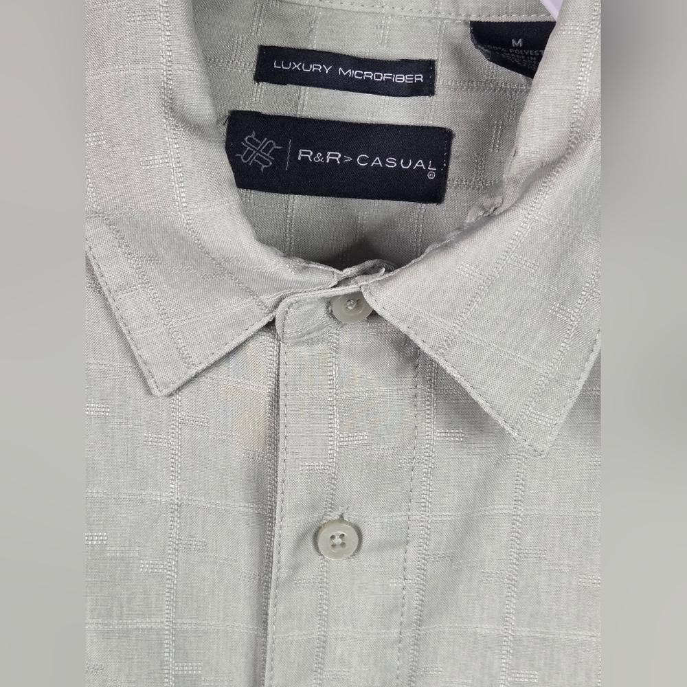 R & R Causal Mens Short-Sleeve Button-Down Shirt in Gray Size Med - Picture 4 of 12